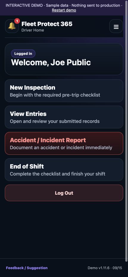 Driver App demo — home