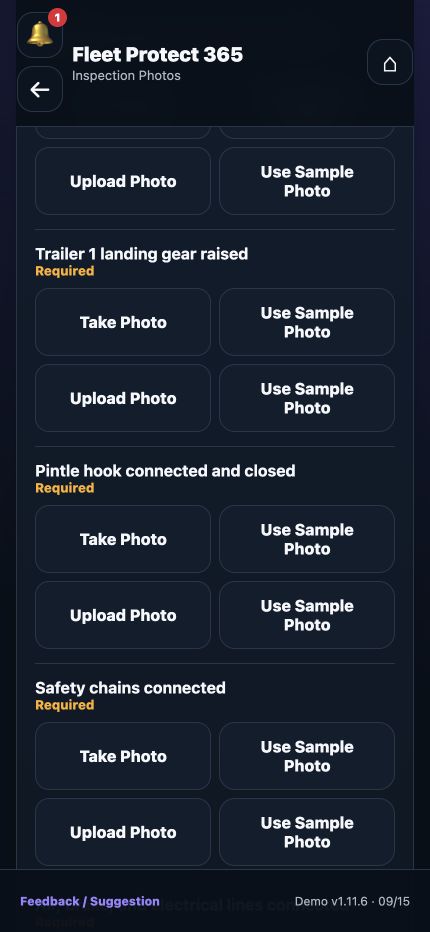 Driver App demo — required connection photos